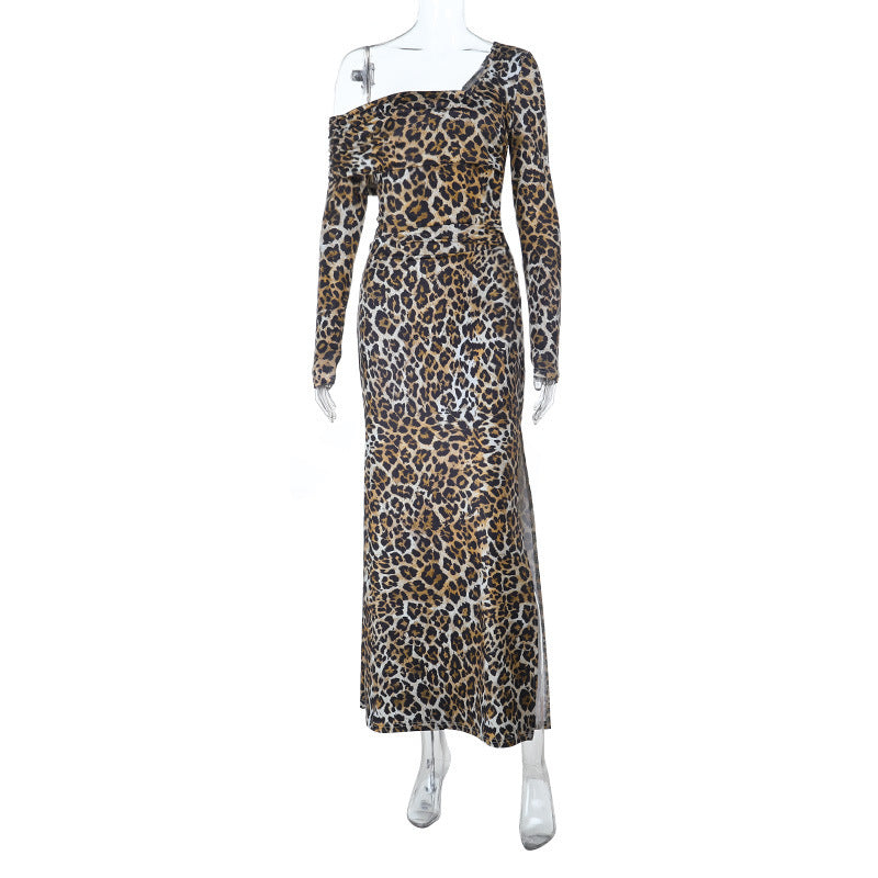 Women Fall Square Neck Leopard Print Dress 6