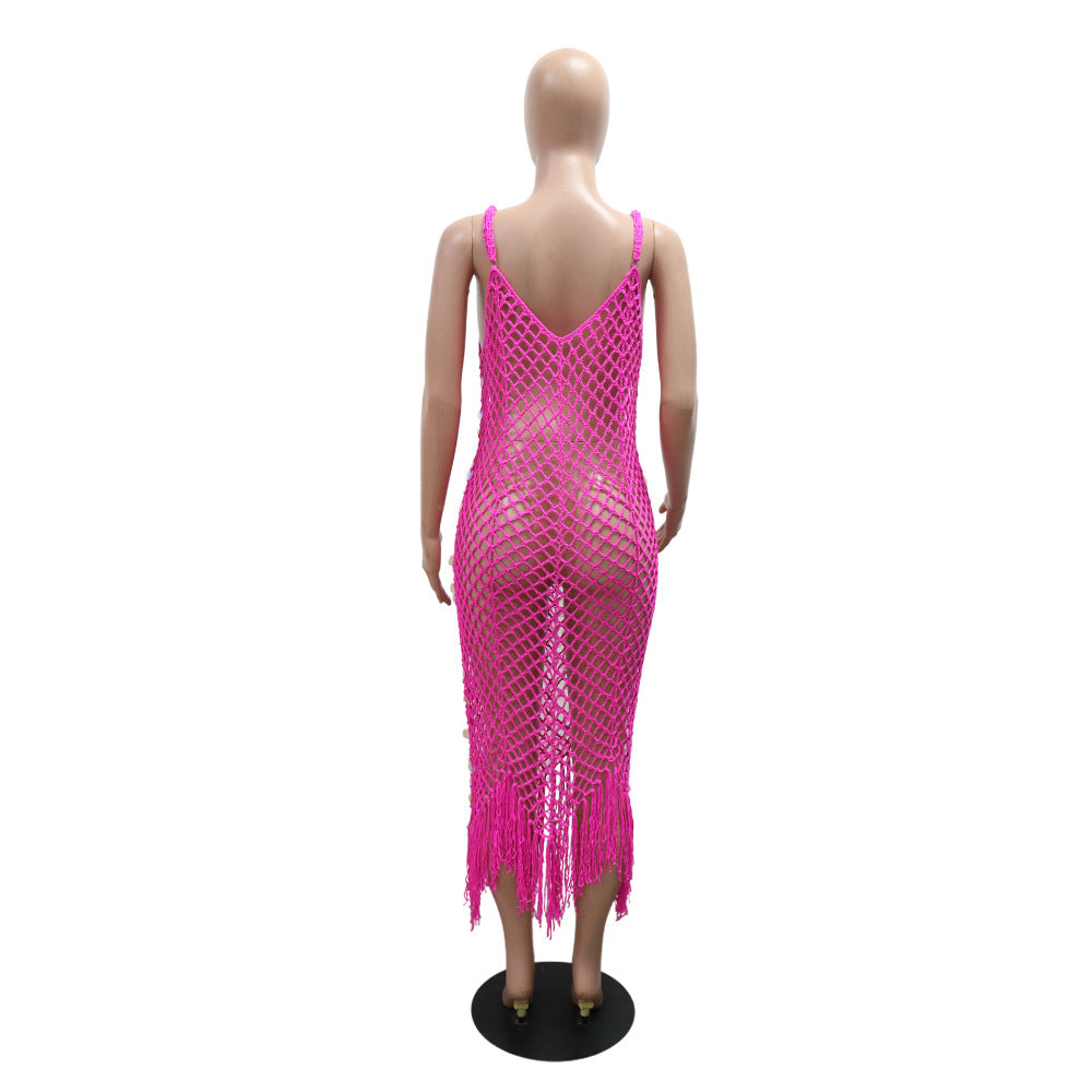 Women Sequined Suspender V Neck Sexy Suspender Tassel Dress 10