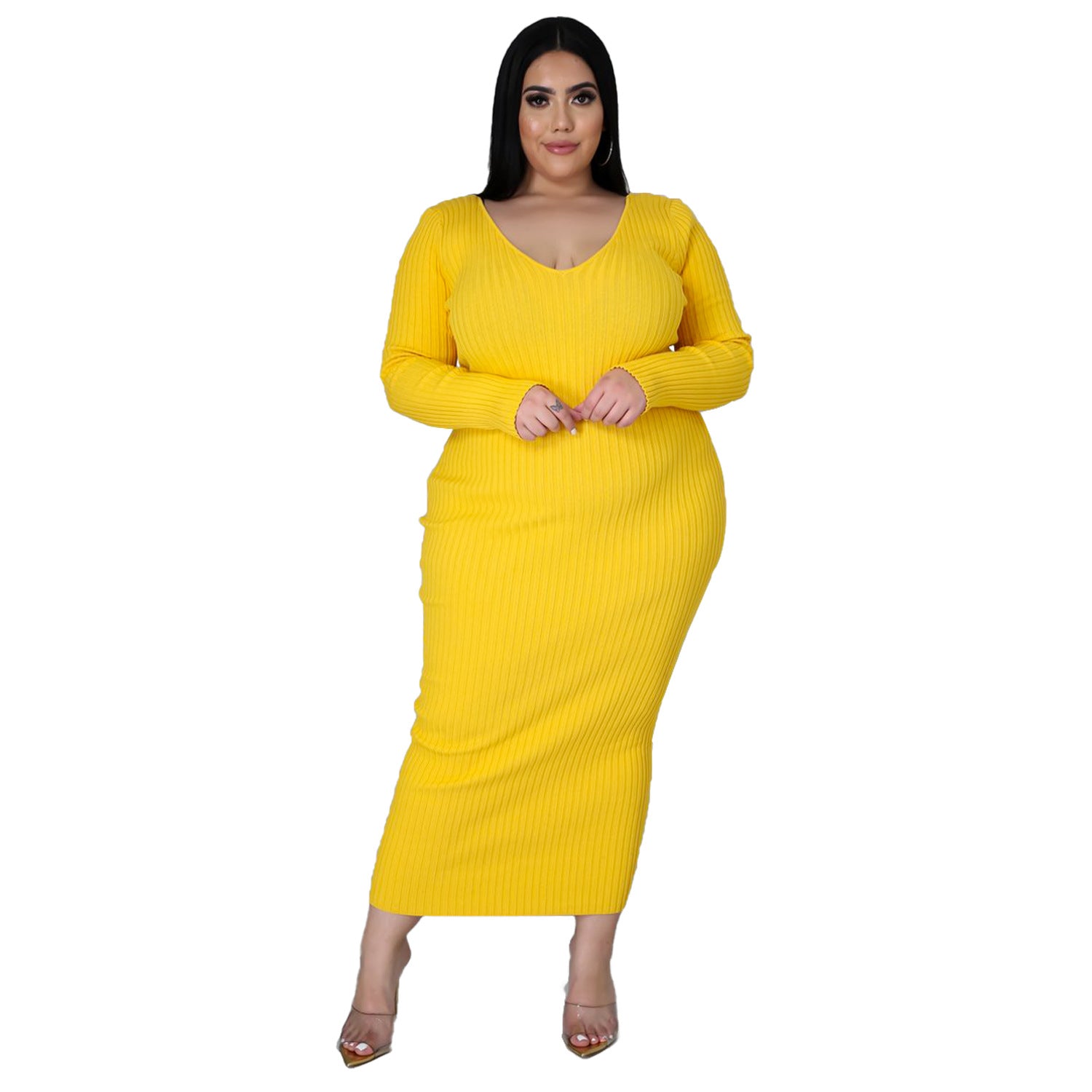 Women Autumn/Winter Solid Long Sleeve Knitting Maxi Dress 20