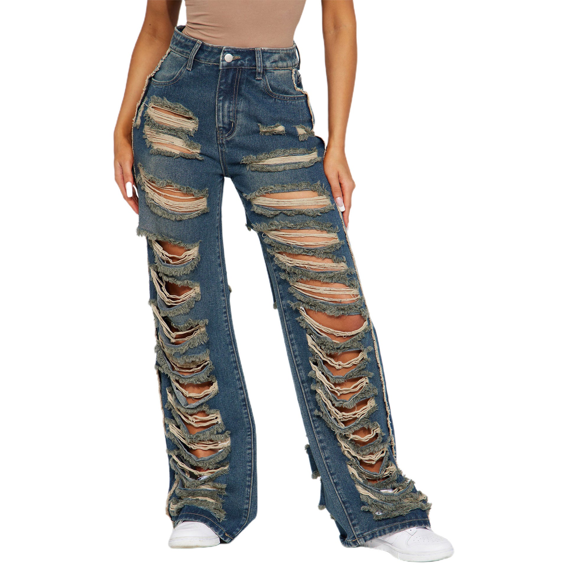 Fashion Versatile Slim Sexy Micro Stretch Ripped Micro Bell Bottom Denim Pants 5