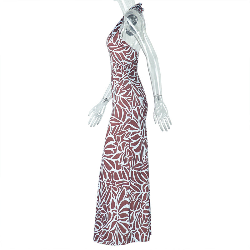 Women Backless Printed Strap Dress Sleeveless U-Neck Dress 7