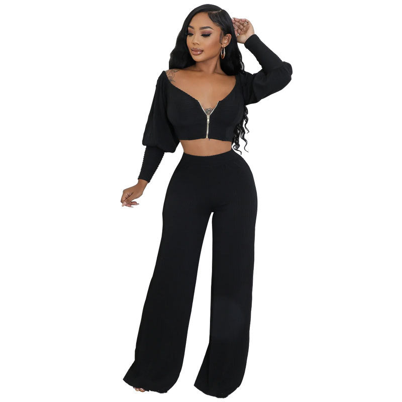 Women Casual Long Sleeve Top and Pant Two-Piece Set 7