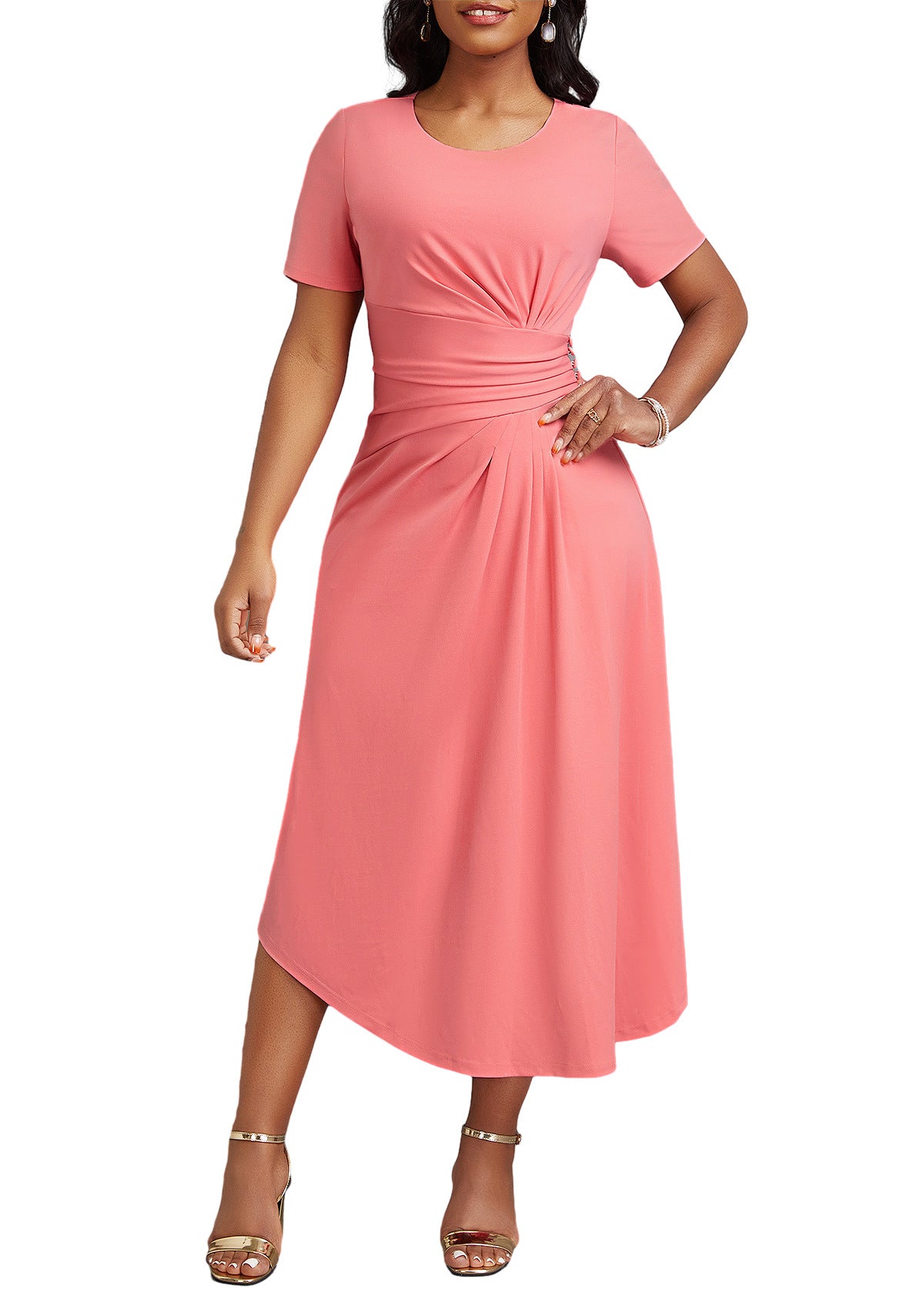 Sexy Fashion Round Neck Solid Color High Waist Casual Women's Dress 4