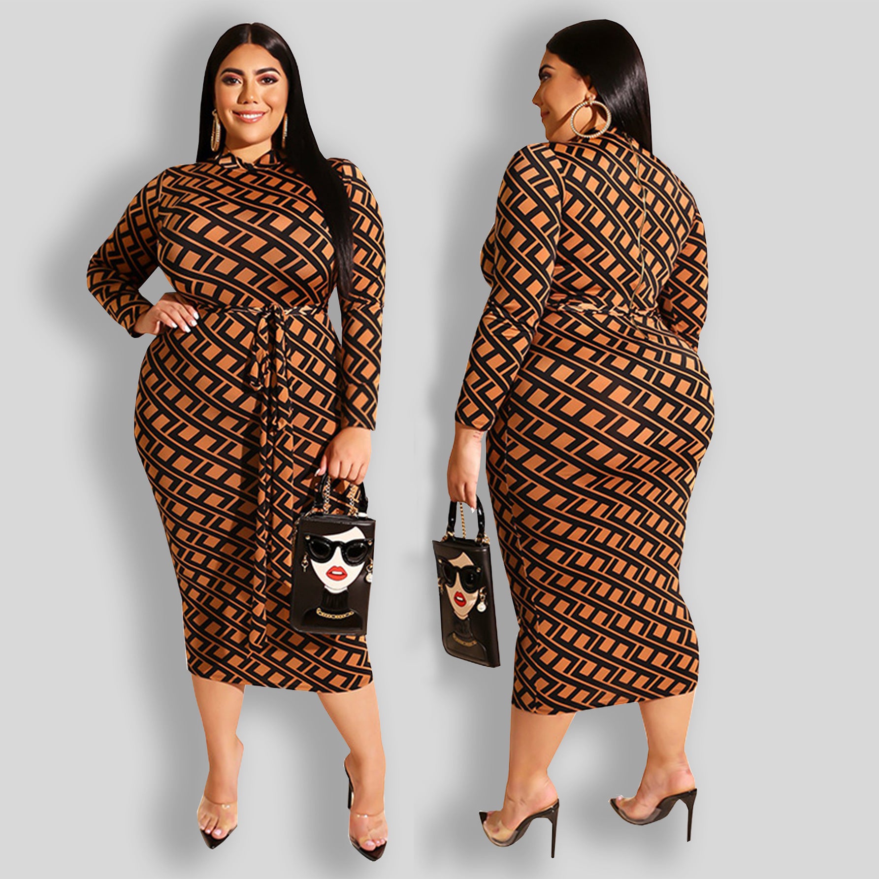 Printed Tight Fitting Women's Bodycon Plus Size Dress 3
