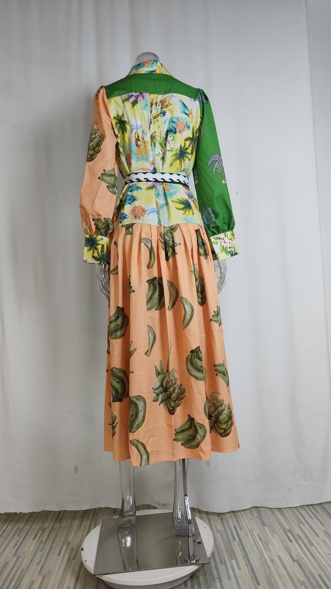 Women Chic Balloon Sleeve Turndown Collar Long Sleeve Dress 41