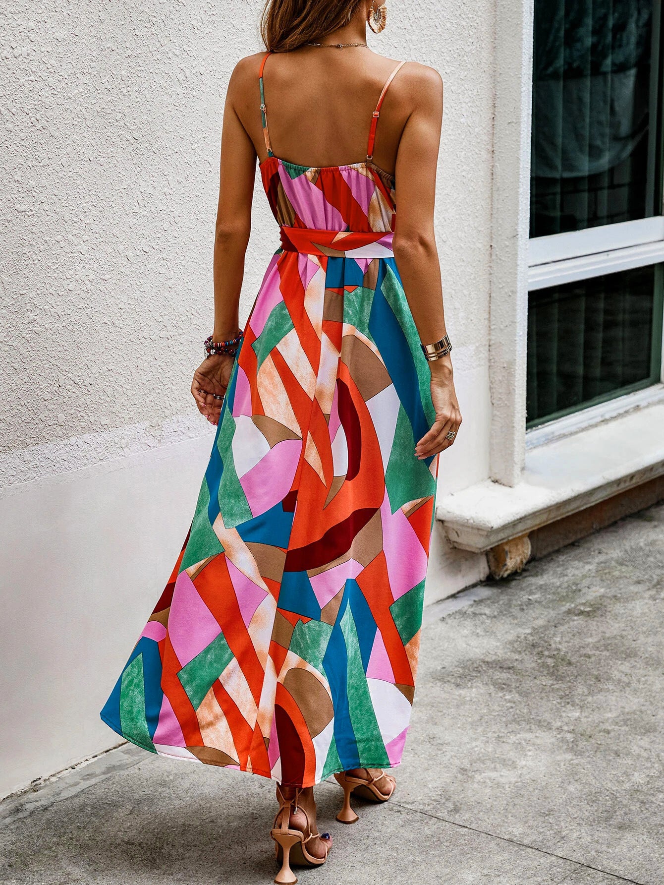 Summer Women Strappy Diamond Print Dress 4