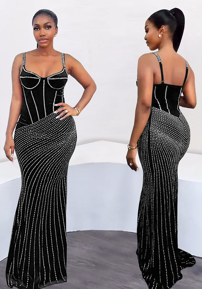 Women sexy beaded suspender dress