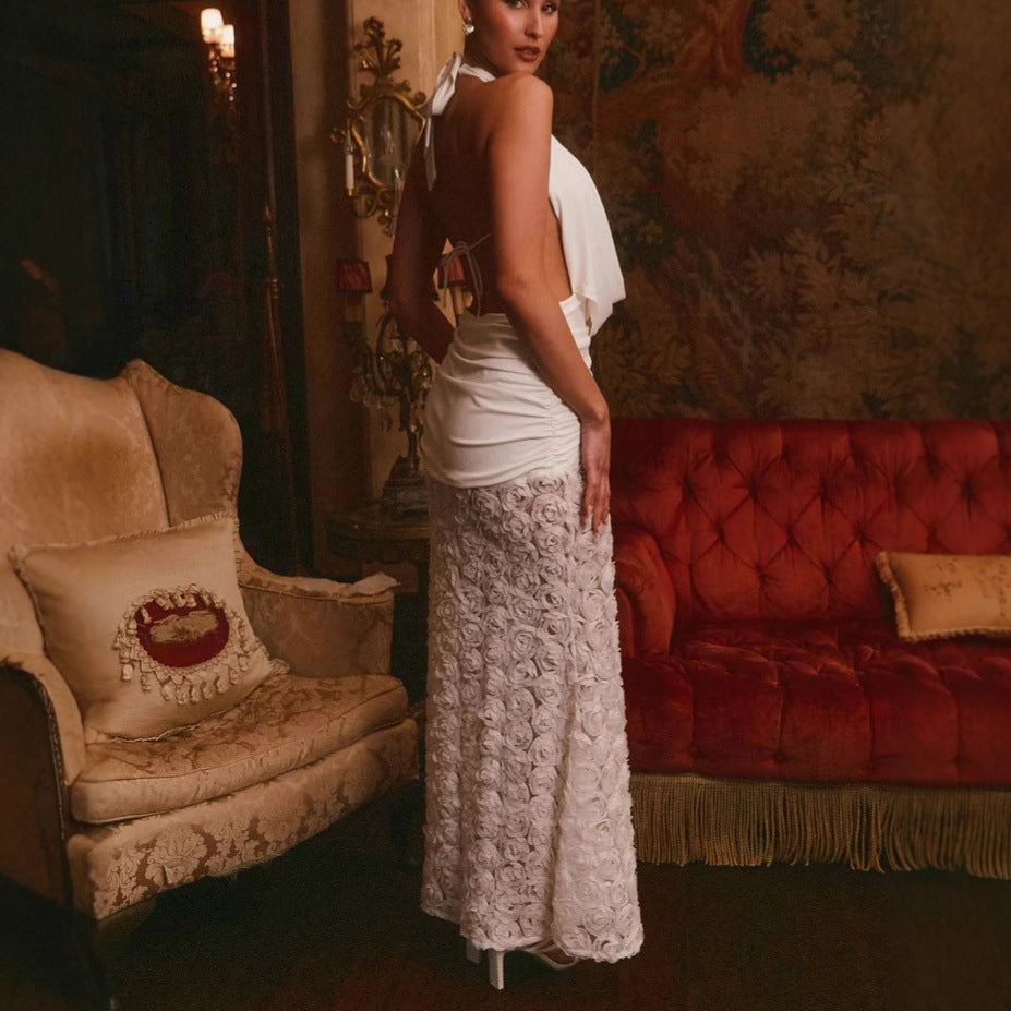 Women Sexy Backless Floral Suspender Dress 5