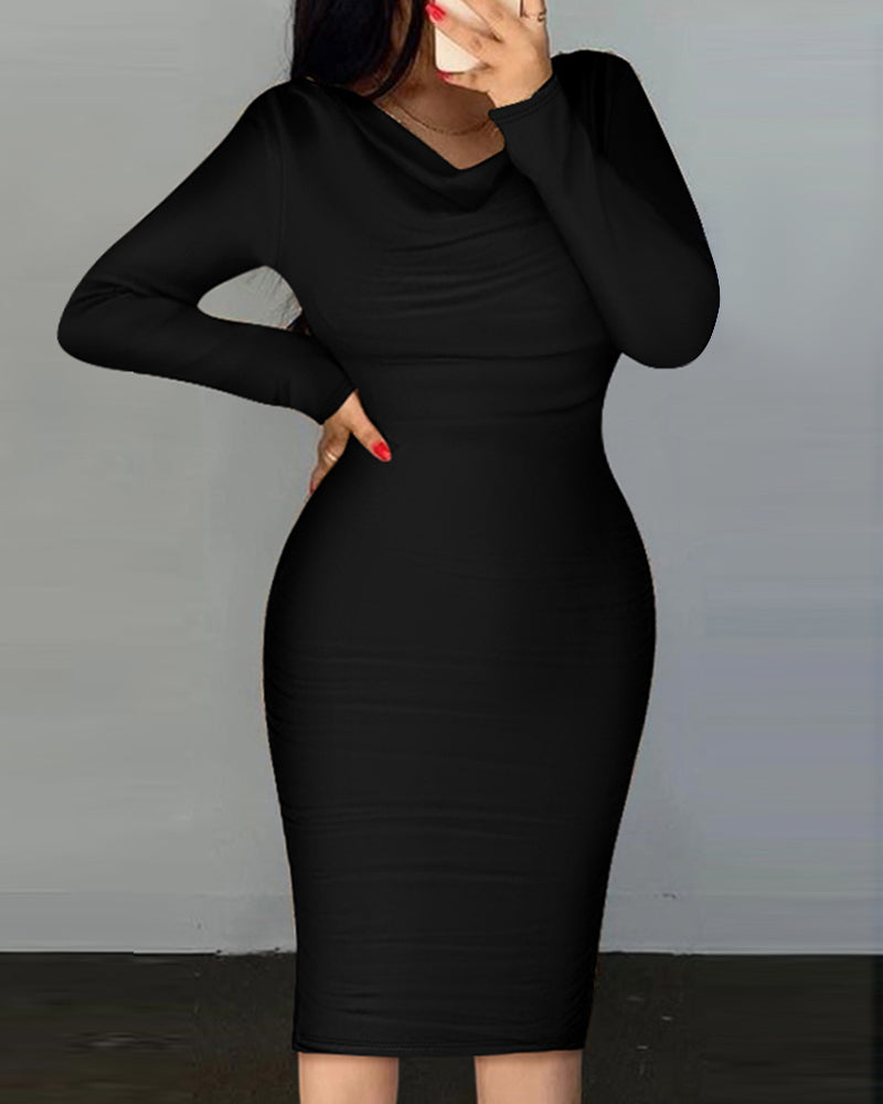 Women's Bow Backless black long sleeve bodycon dress 4