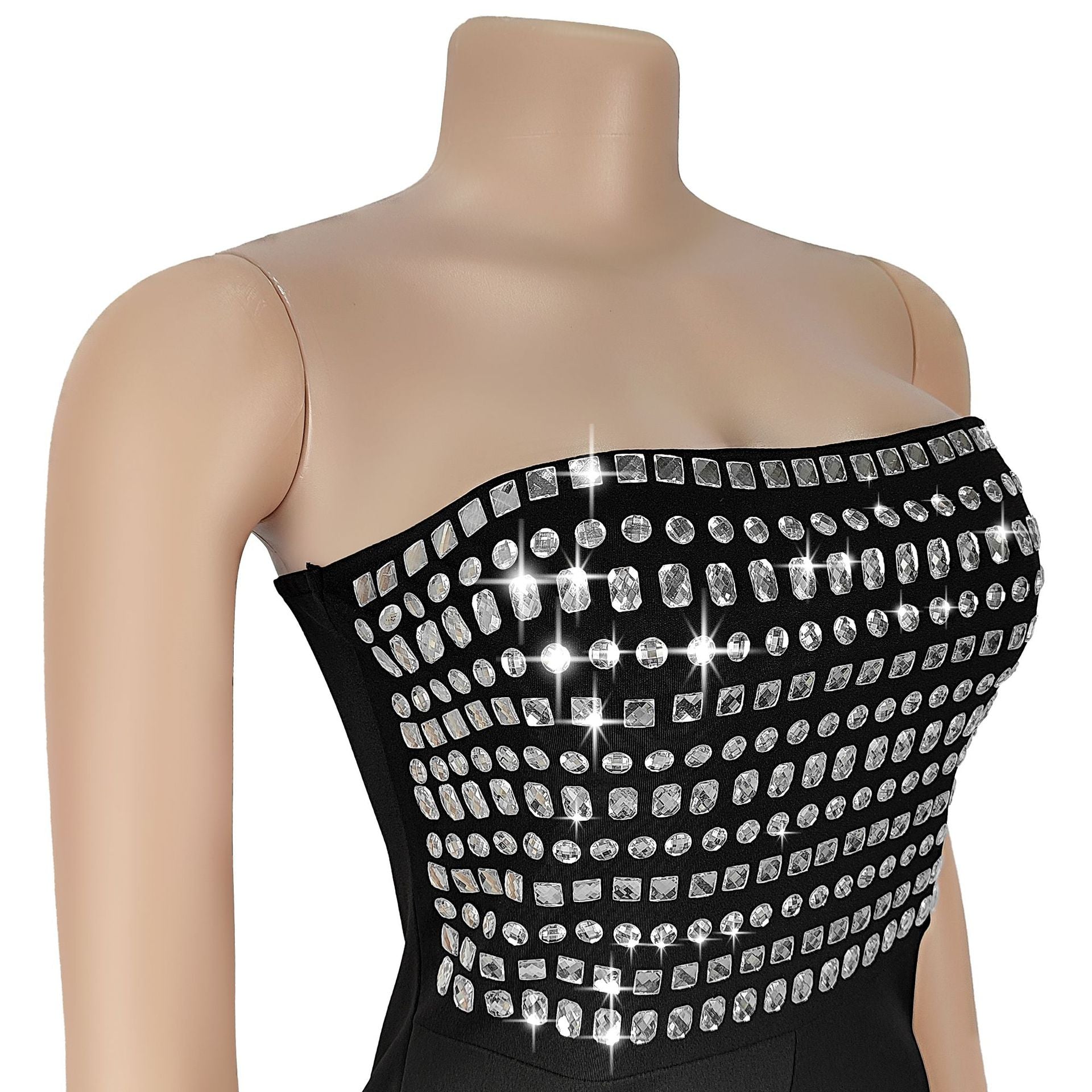 Women Sexy Strapless Solid Beaded Jumpsuit 11