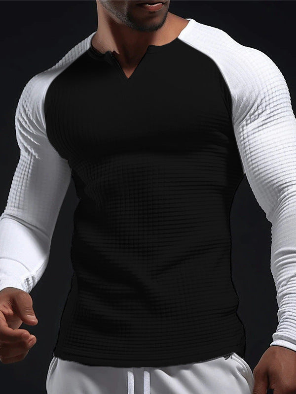 Men's Long Sleeve Color Block Waffle Basic T-Shirt