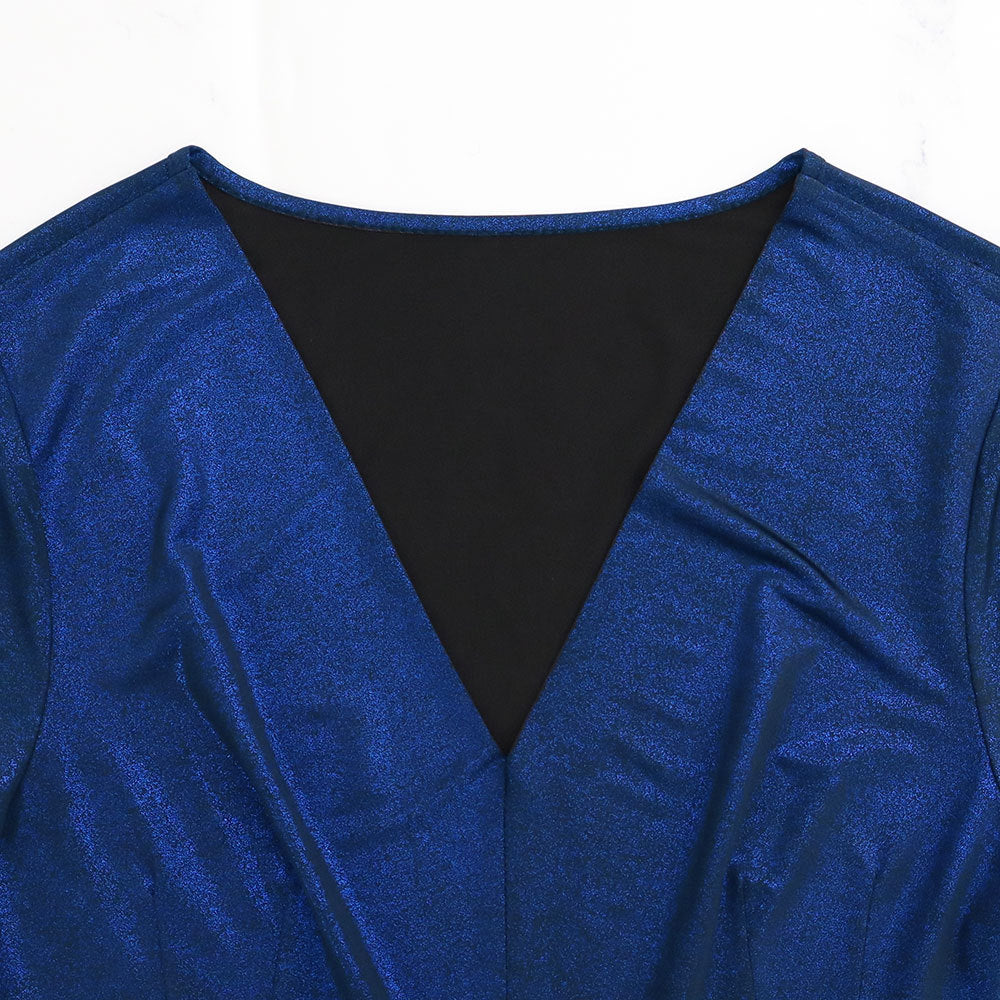 Women Chic Pleated Puff Sleeve Slit Mermaid Dress 8