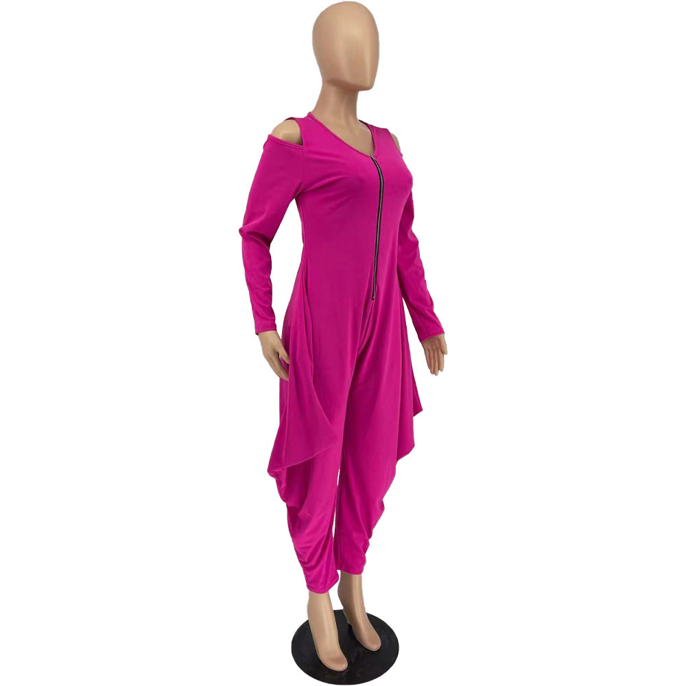 Women's Solid Color Cutout Long Sleeve Fashionable Loose Jumpsuit 34