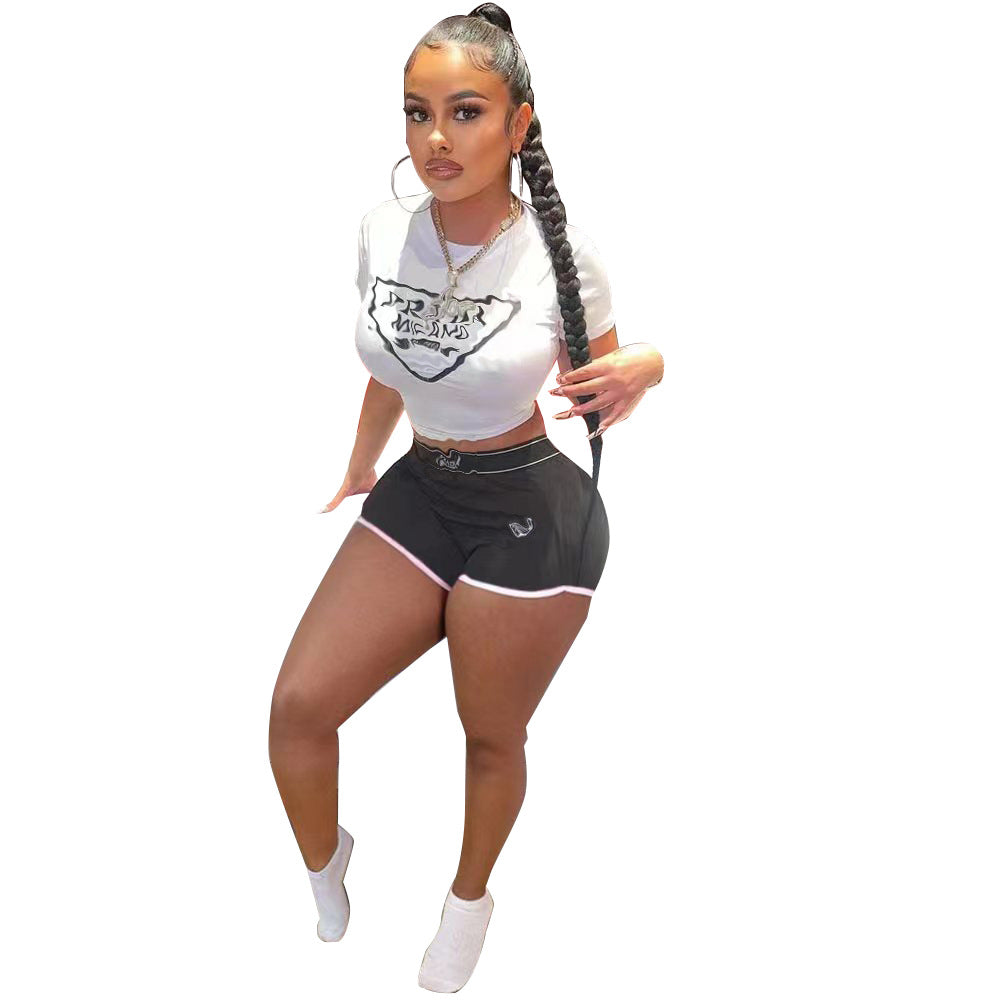 fashion Letter Printed short-sleeved T-shirt and shorts two pieces Set 11