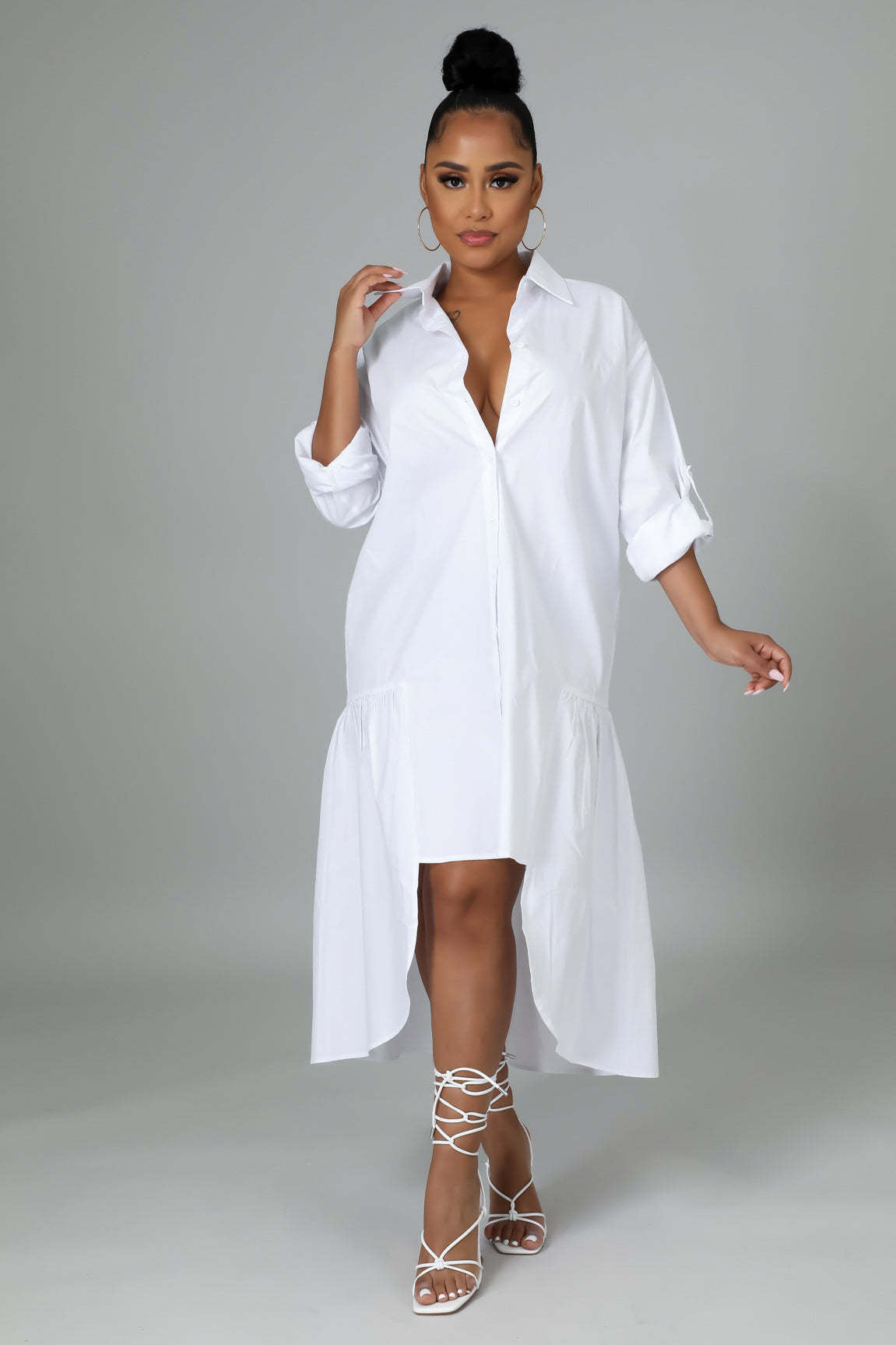 Women Loose Casual Button Shirt Dress 3