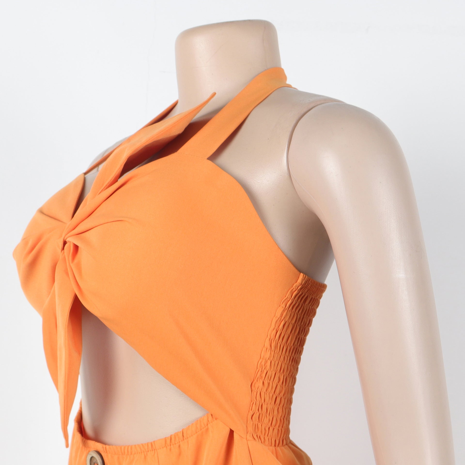 Women Elegant Career Solid Knot Halter Neck Lace-Up Dress 18