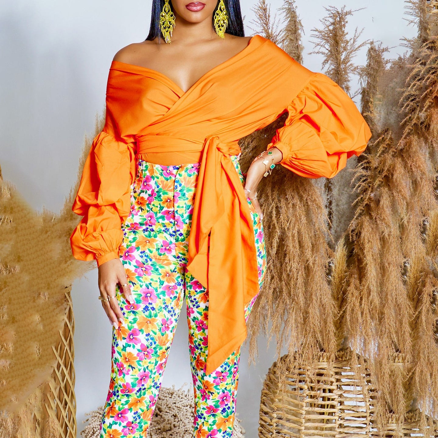 Summer Fashion Solid Color Off-Shoulder Cross Lace-Up Puff Sleeve Sexy V-Neck Shirt African Top 10