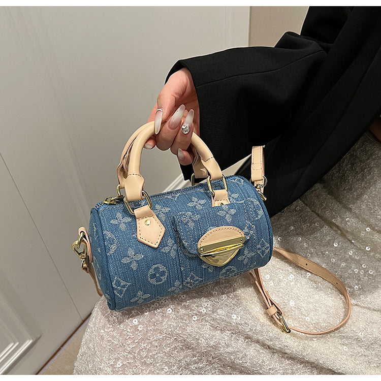 Women American Retro Denim Boston Bag