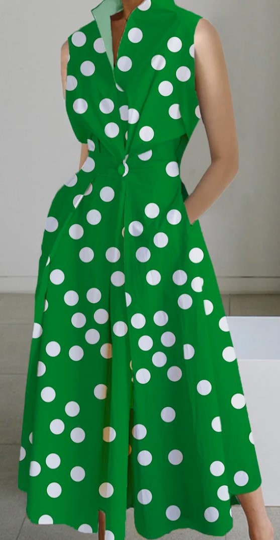 Summer Career Fashion Polka Dot V Neck Ladies Button Mermaid Dress 14