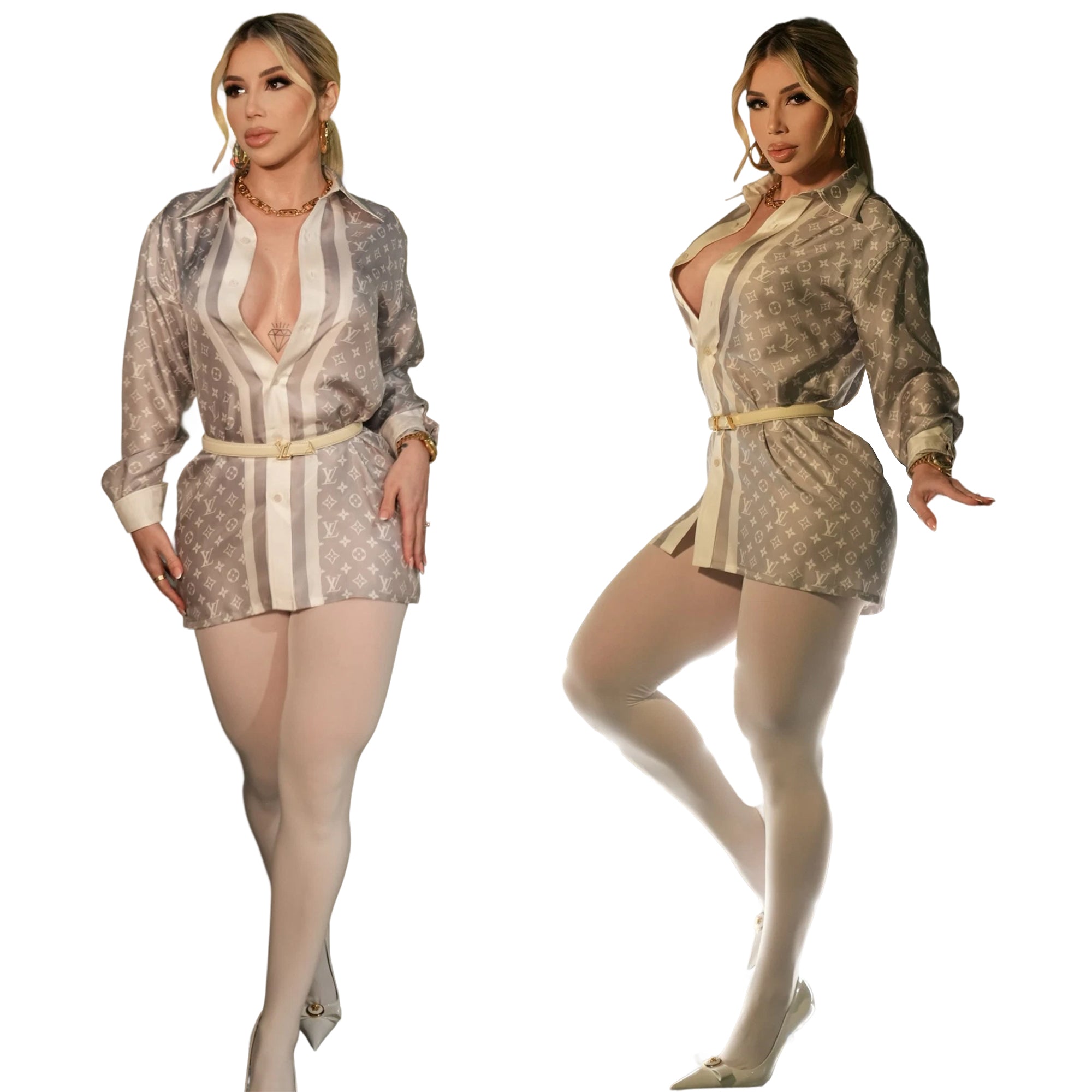 Women summer and autumn fashion classic casual printed shirt 6