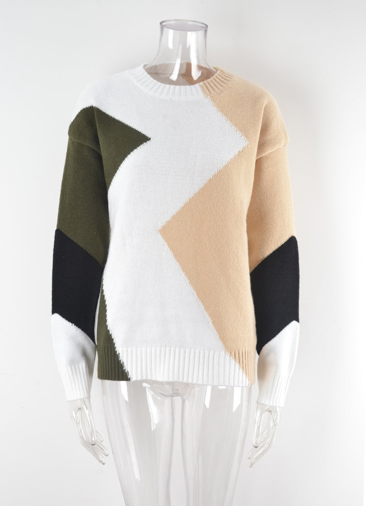 Winter Basic Diamond Pullover Sweater Long Sleeve Round Neck Hipster Plus Size Knitting Shirt 24