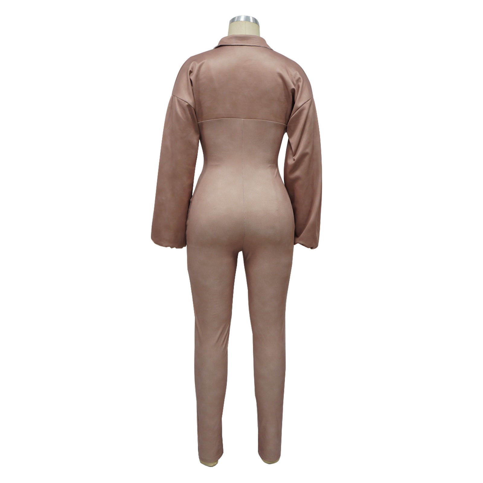 Autumn And Winter Women's V-Neck Long Sleeves Tight Fitting Patchwork Jumpsuit 14