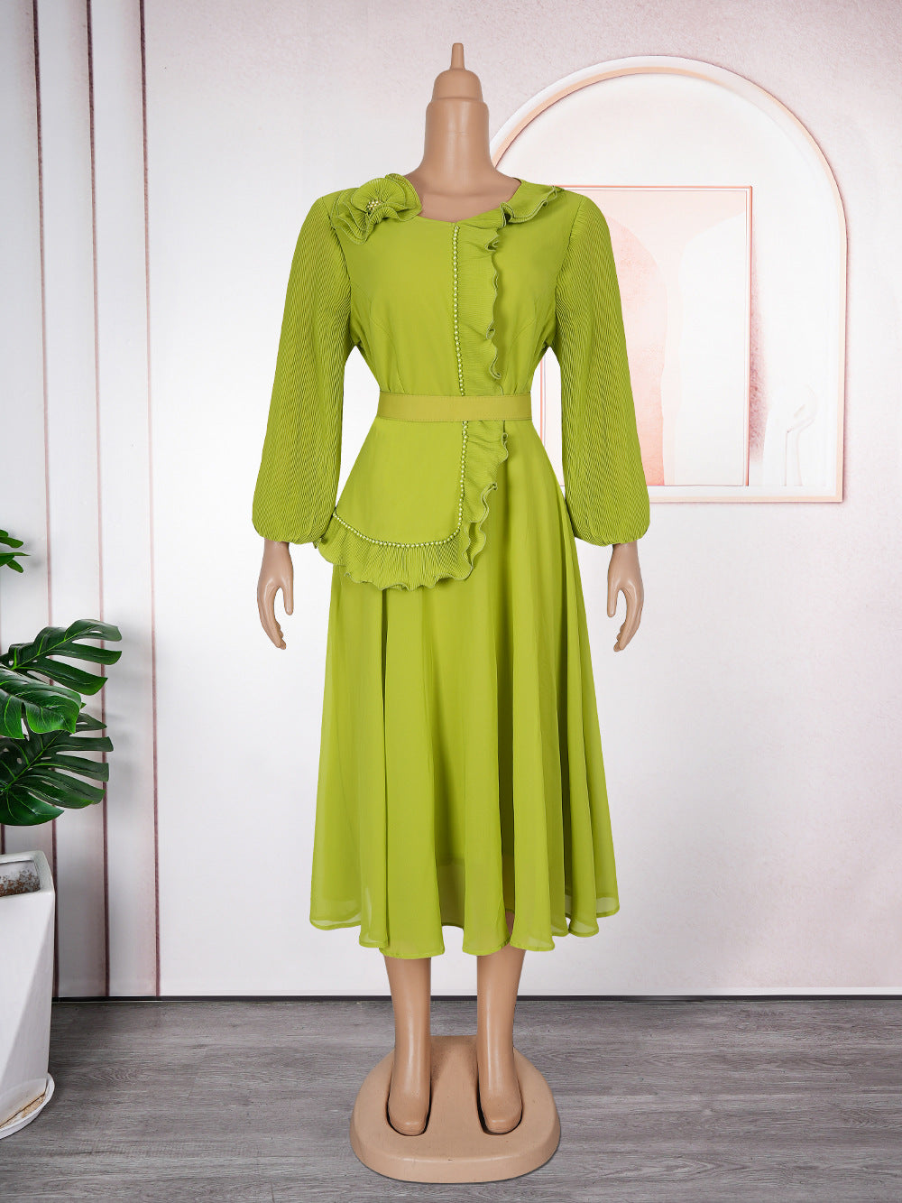 Plus Size African Women elegant pleated Ruffle Edge dress 7
