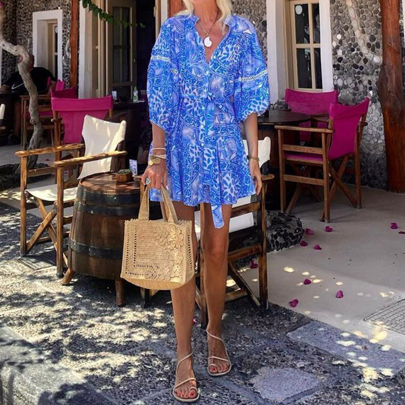 Spring Women's Fashion Print Beach Holidays Dress