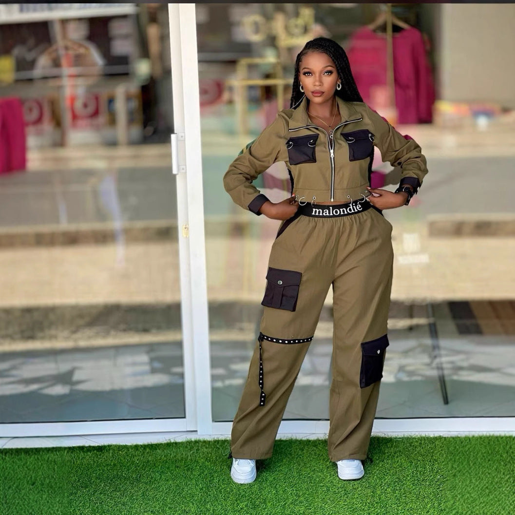African Women Top and Cargo trousers Casual Two Piece Set 4