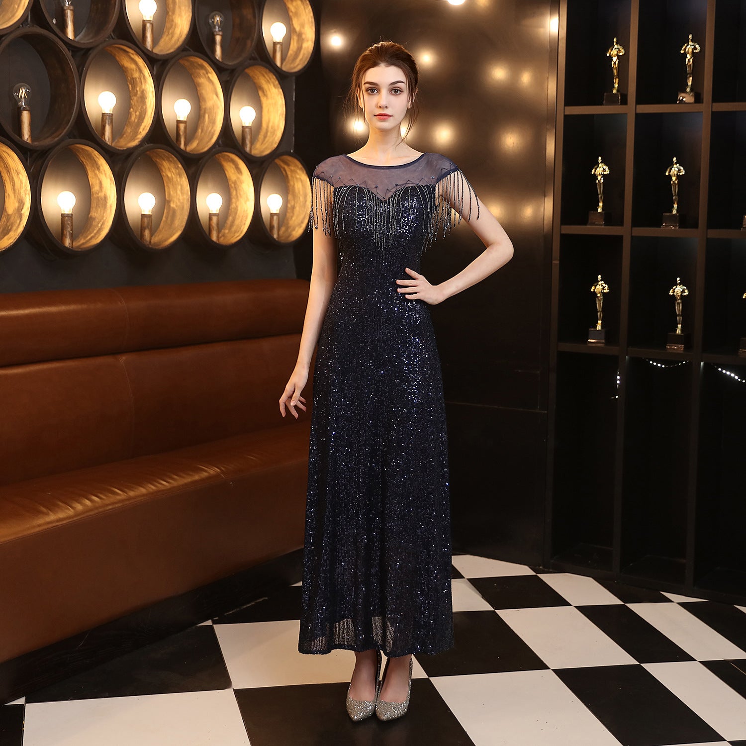 Elegant Crystal Diamond Sequins Fishtail Formal Party Long Dress Evening Dress 9