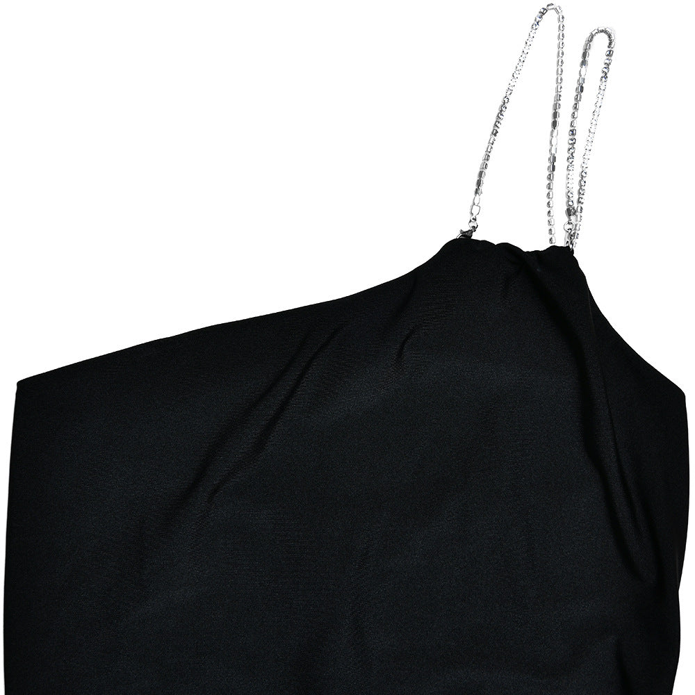 Women's Rhinestone Strap Dress Sexy Chic Low Back Slash Shoulder Maxi Dress 20