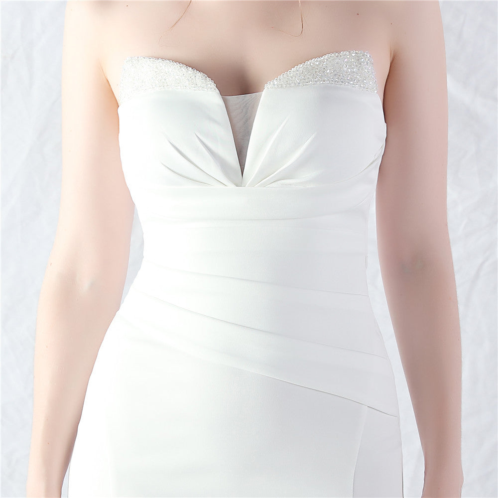 Women Satin Beaded Evening Dress 44