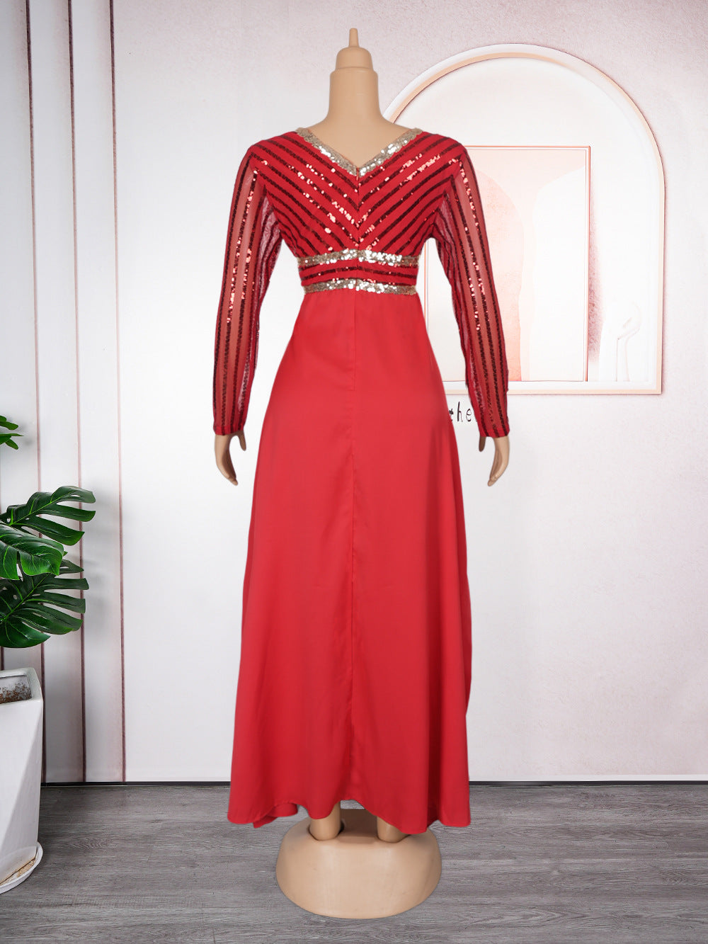 Plus Size African Women Autumn Lace Patchwork Sequins Dress 12