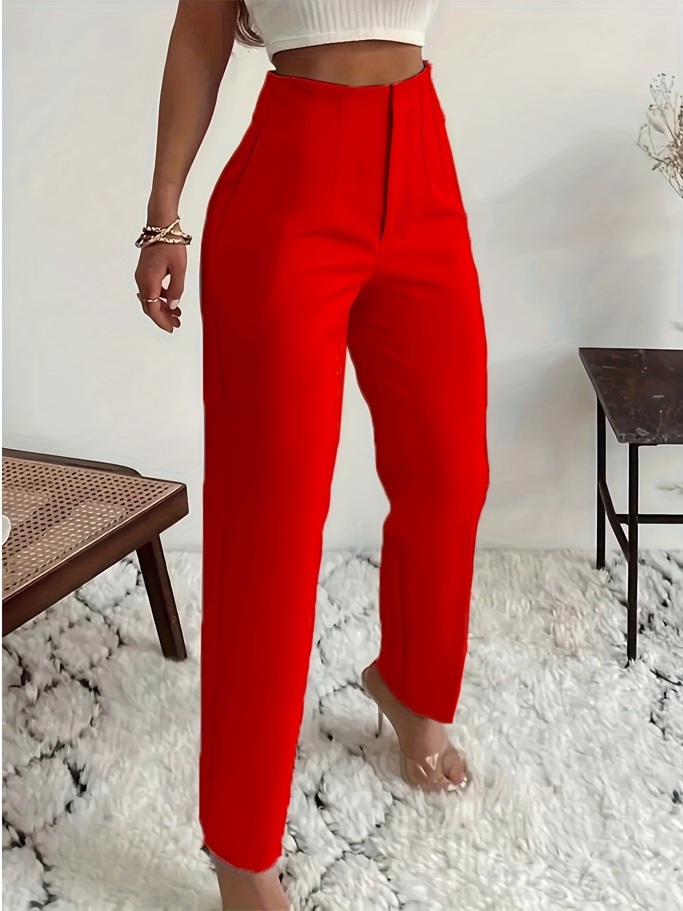 Women's Summer Pleated Casual High-Waist Solid Color Slim Pants 3