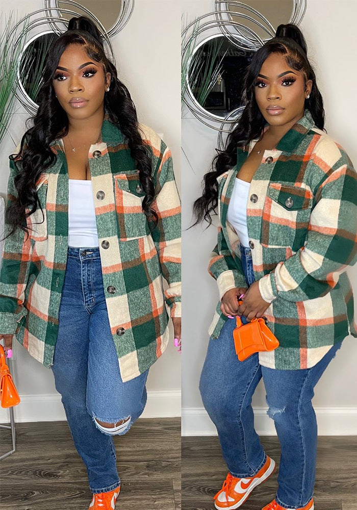 Women Autumn and Winter Loose Plaid Shirt