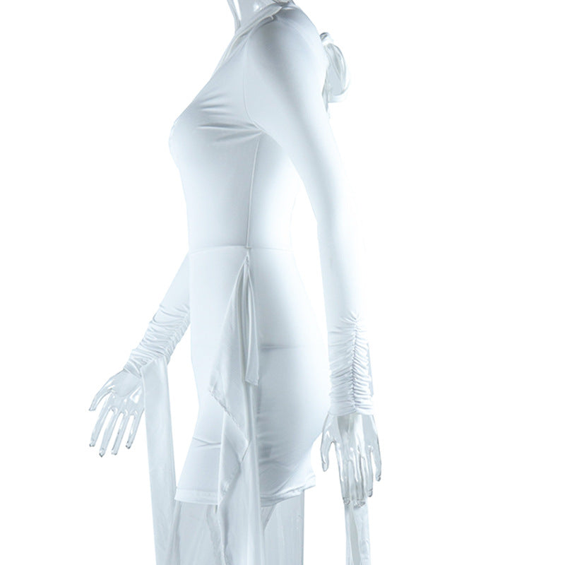 Pure color sexy deep v Low Back tie Slim Waist Chic Street Bodycon short dress 22