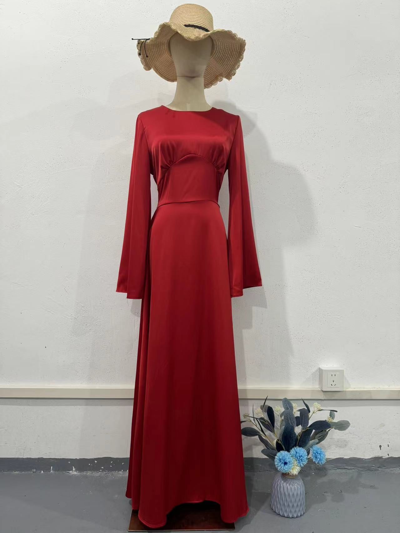 Women Lace-Up Solid Long Sleeve Maxi Dress 20