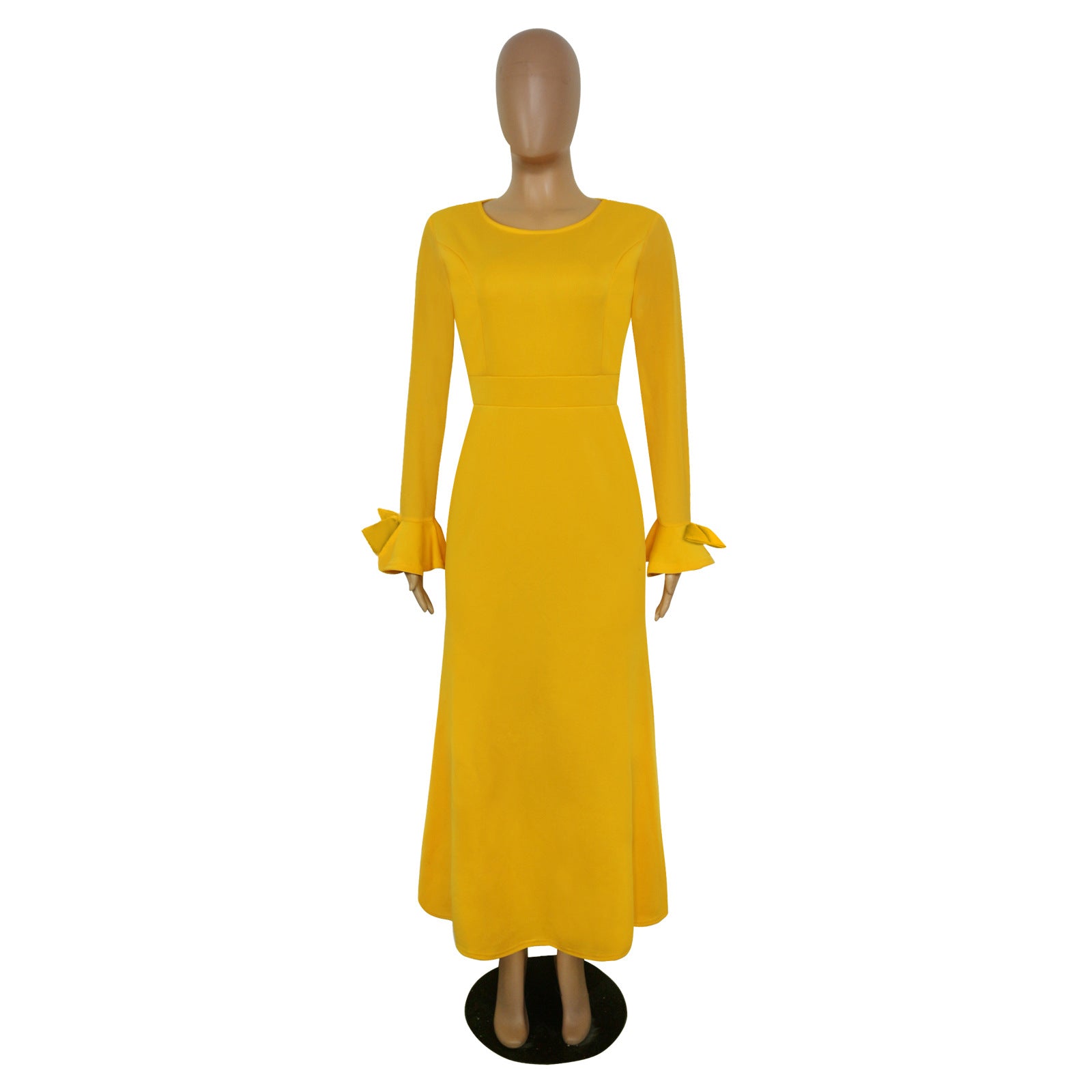 Women's Round Neck Long Sleeve Mesh Patchwork Maxi Dress Solid Plus Size Dress 26