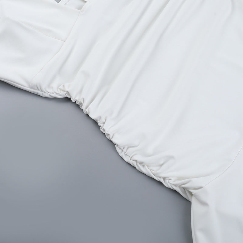 Fashion Deep V Slim Waist Asymmetric Hem Dress 12