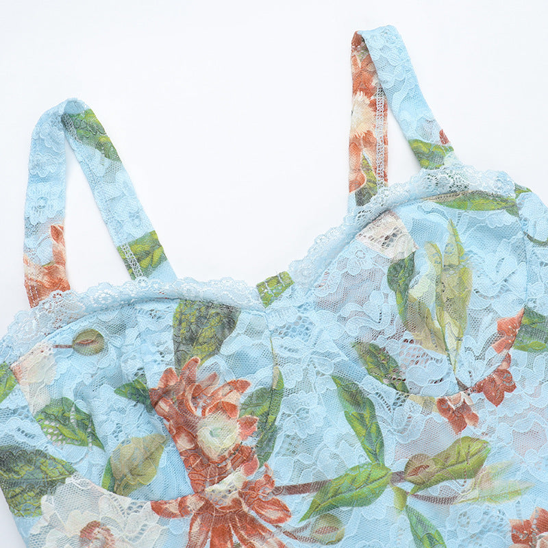 Women's Holidays Sleeveless Lace Trimmed Print Dress 11