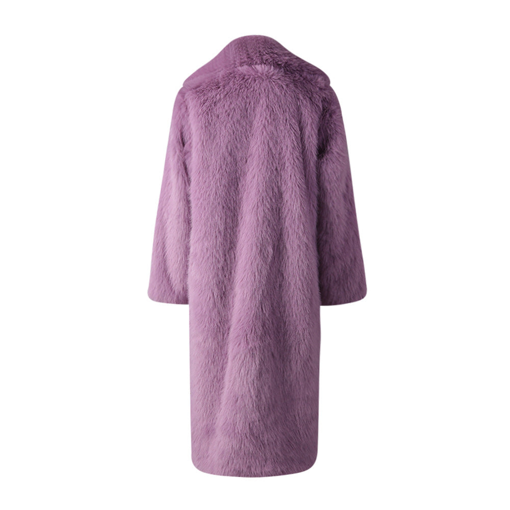 Women Winter Turndown Collar Fake Furry Coat