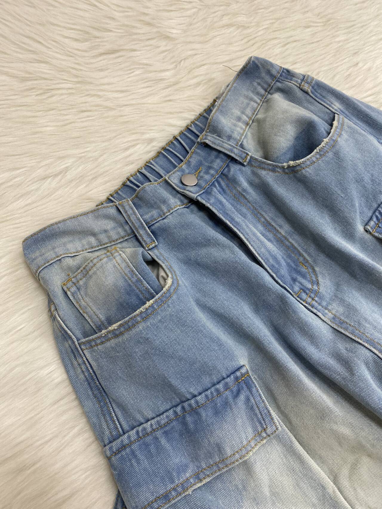 Women's Fashion Street Trendy Cut Straight-Leg Loose Denim Multi-Pocket Trousers 11