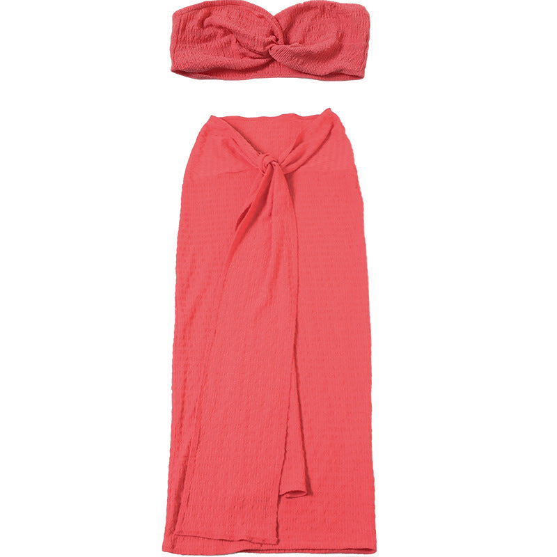 Women Summer Sexy Strapless Top and Long Skirt Two-Piece Set 17