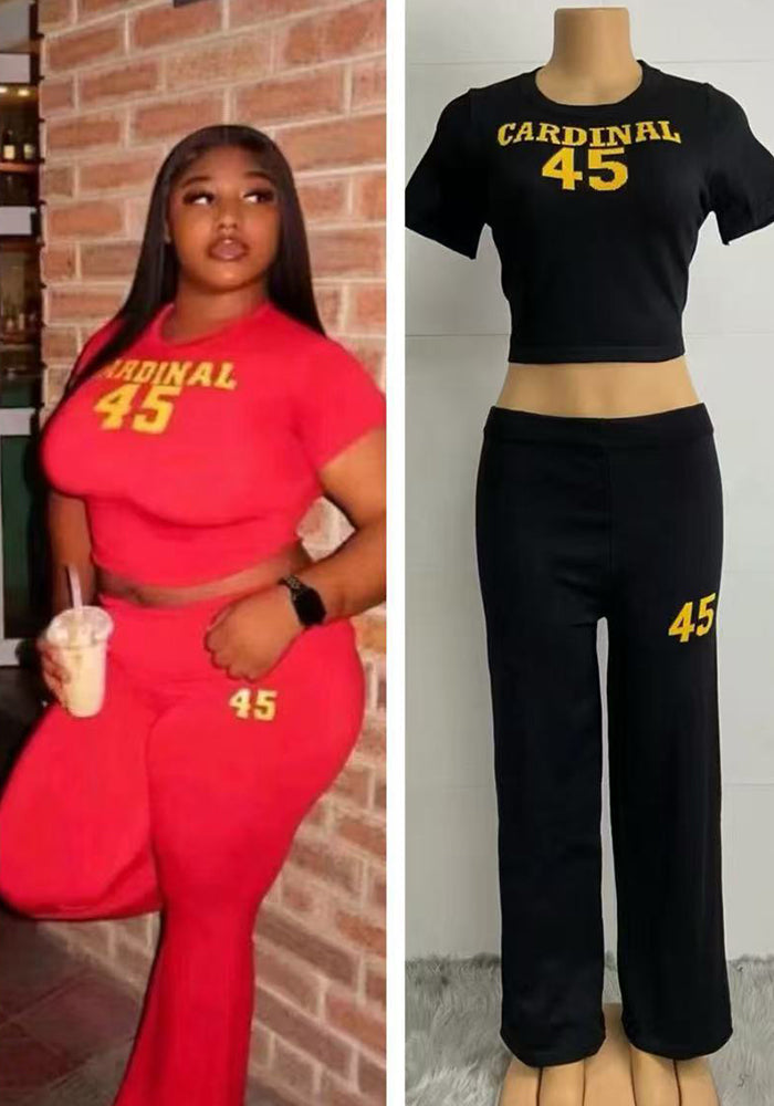 Summer Women's Letter Fashion Casual Short Sleeve Two Piece Pants Set