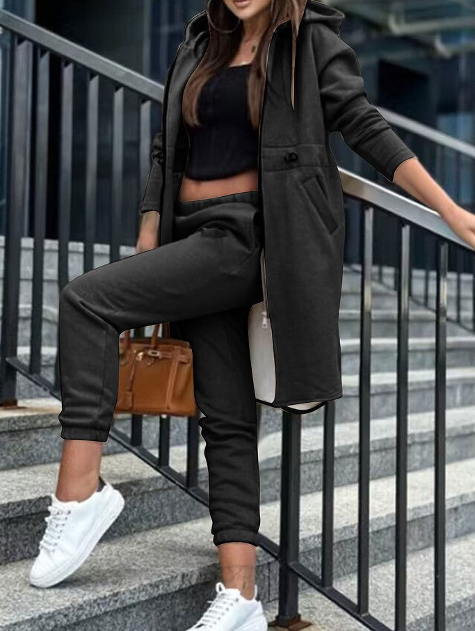 Women Casual hooded fleece jacket and pant two-piece set 18