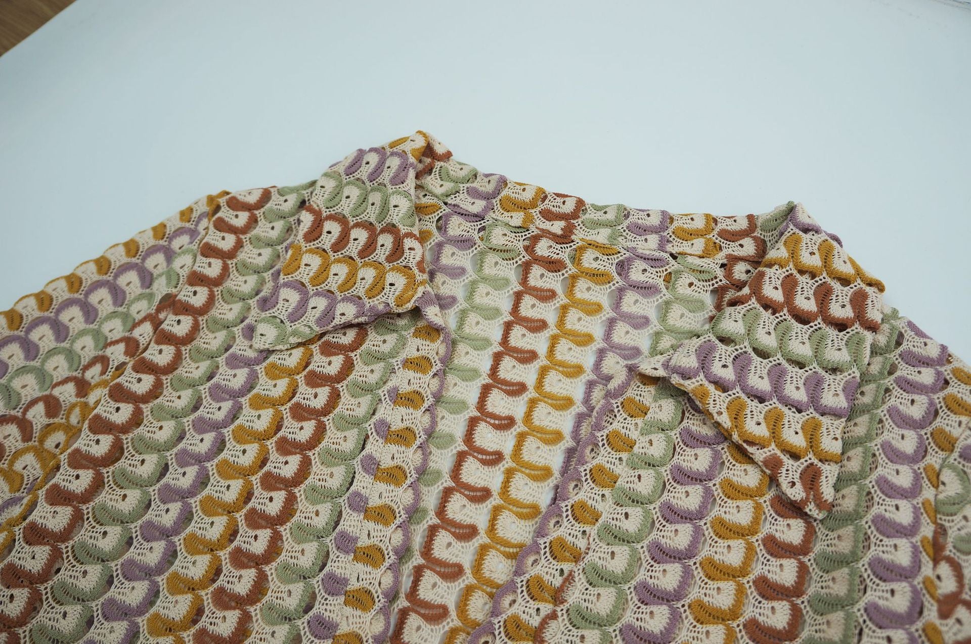 Women crocheted hollow low-cut V-neck slit long dress 17