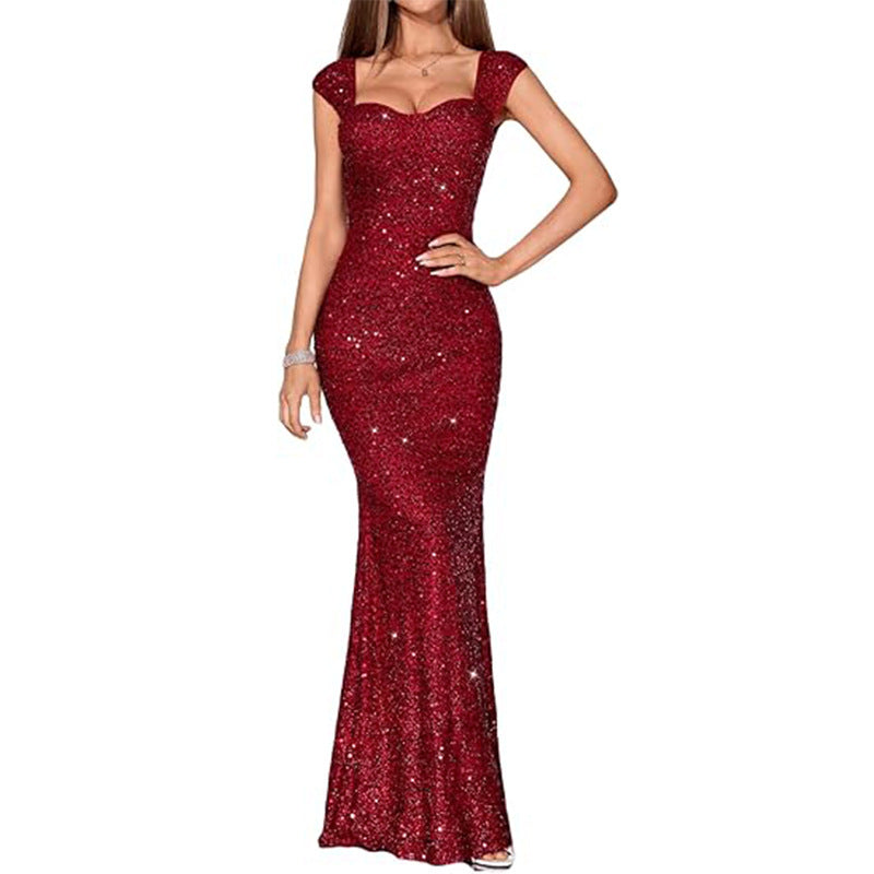 Women's Elegant Slim Strappy Solid Color Mermaid Long Dress 7