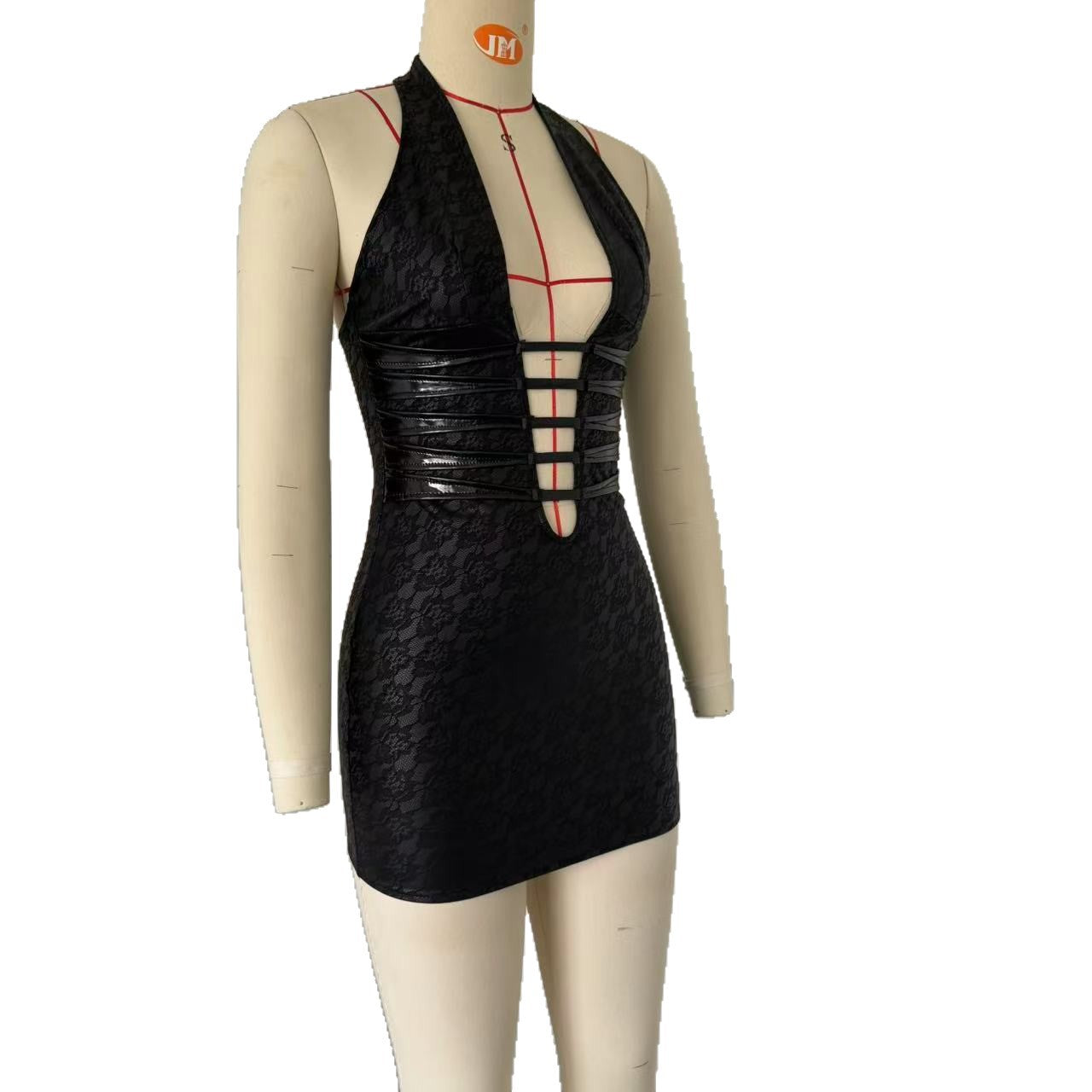 Women Sexy V Neck Hollow Backless Halter Neck Bodycon Dress 9