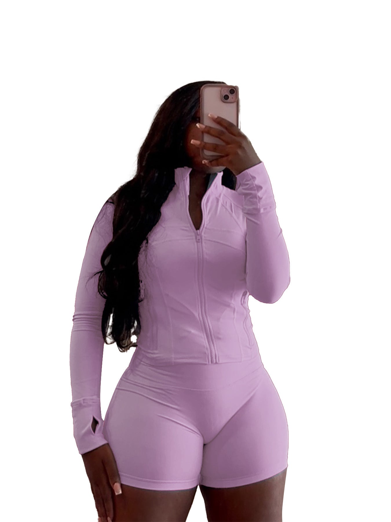 Women spring/summer casual sexy long-sleeved top and shorts two-piece set 13