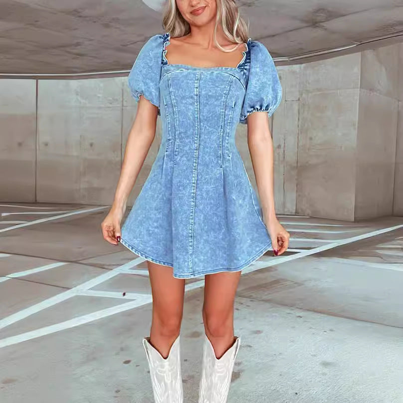 Spring Summer Fashionable Sexy Slim Short Sleeve Women Denim Dress 3